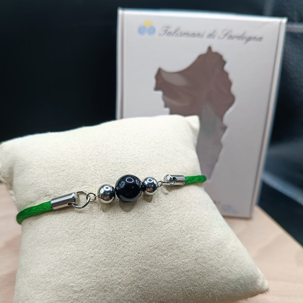 TDS Bracciale in tessuto verde con Su Coccu