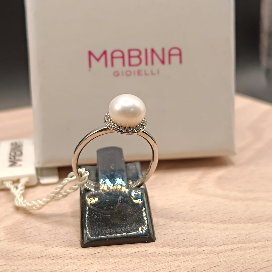 Mabina Anello perla 8mm. coltivata e zirconi