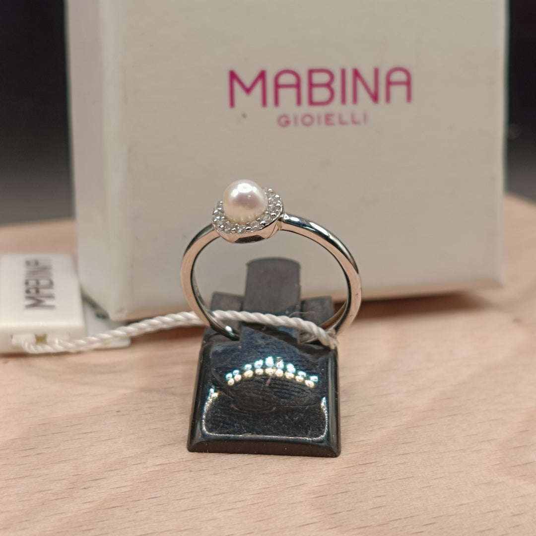 Mabina Anello perla 5mm. coltivata e zirconi